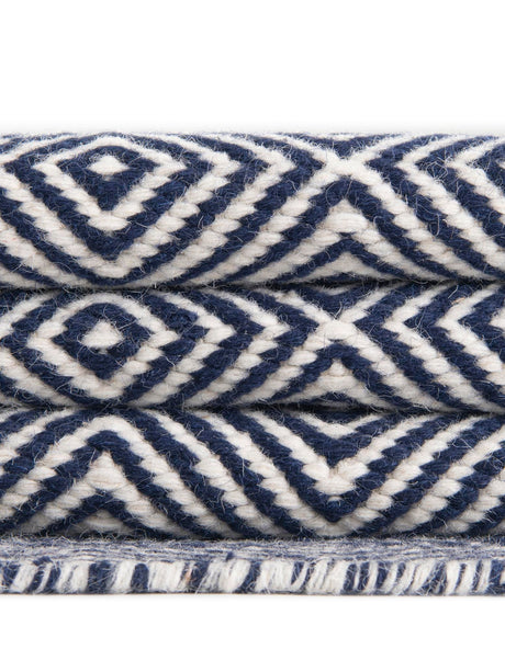 Navy Blue 9' x 12' Geo Trellis Flatweave Rectangle Area Rug 80% Wool & 20% Cotton Natural Geometric Carpet for Living, Office, Dining, Dorms for Sale at Rug Engine