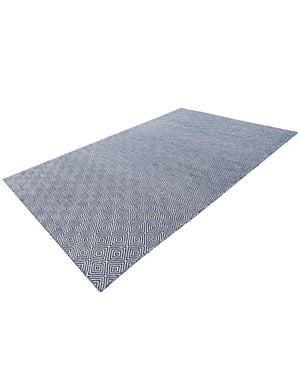 Navy Blue 5' 1 x 8' Geo Trellis Flatweave Rectangle Area Rug 80% Wool & 20% Cotton Natural Geometric Carpet for Living, Office, Dining, Dorms for Sale at Rug Engine