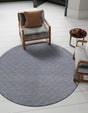 Navy Blue 4' 1 x 4' 1 Geo Trellis Flatweave Round Area Rug 80% Wool & 20% Cotton Natural Geometric Carpet for Living, Office, Dining, Dorms for Sale at Rug Engine
