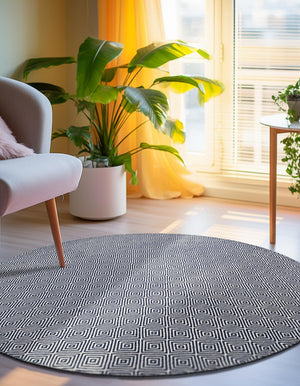 Navy Blue 10' x 10' Geo Trellis Flatweave Round Area Rug 80% Wool & 20% Cotton Natural Geometric Carpet for Living, Office, Dining, Dorms for Sale at Rug Engine