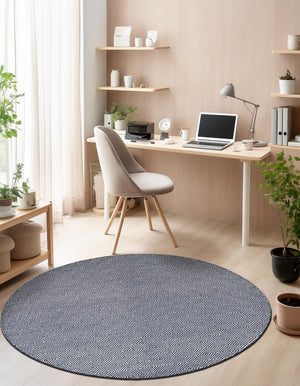 Navy Blue 10' x 10' Geo Trellis Flatweave Round Area Rug 80% Wool & 20% Cotton Natural Geometric Carpet for Living, Office, Dining, Dorms for Sale at Rug Engine
