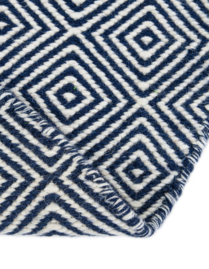 Navy Blue 12' x 12' Geo Trellis Flatweave Round Area Rug 80% Wool & 20% Cotton Natural Geometric Carpet for Living, Office, Dining, Dorms for Sale at Rug Engine