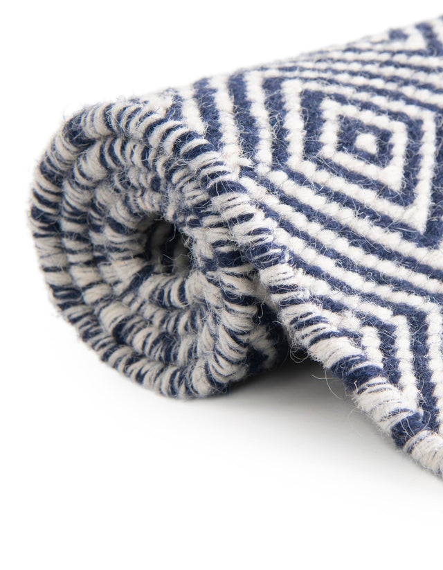 Navy Blue 3' 1 x 3' 1 Geo Trellis Flatweave Round Area Rug 80% Wool & 20% Cotton Natural Geometric Carpet for Living, Office, Dining, Dorms for Sale at Rug Engine