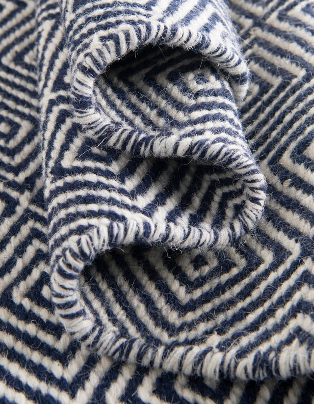 Navy Blue 12' x 12' Geo Trellis Flatweave Round Area Rug 80% Wool & 20% Cotton Natural Geometric Carpet for Living, Office, Dining, Dorms for Sale at Rug Engine