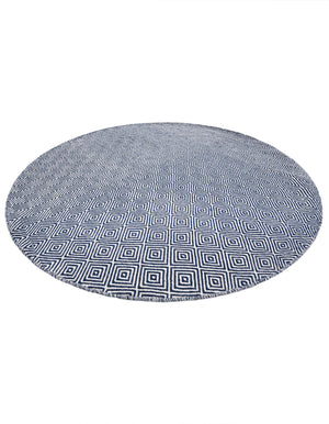 Navy Blue 6' 1 x 6' 1 Geo Trellis Flatweave Round Area Rug 80% Wool & 20% Cotton Natural Geometric Carpet for Living, Office, Dining, Dorms for Sale at Rug Engine
