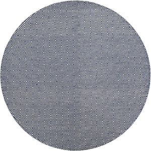 Navy Blue 6' 1 x 6' 1 Geo Trellis Flatweave Round Area Rug 80% Wool & 20% Cotton Natural Geometric Carpet for Living, Office, Dining, Dorms for Sale at Rug Engine