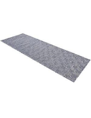 Navy Blue 2' x 6' 1 Geo Trellis Flatweave Runner Area Rug 80% Wool & 20% Cotton Natural Geometric Carpet for Living, Office, Dining, Dorms for Sale at Rug Engine