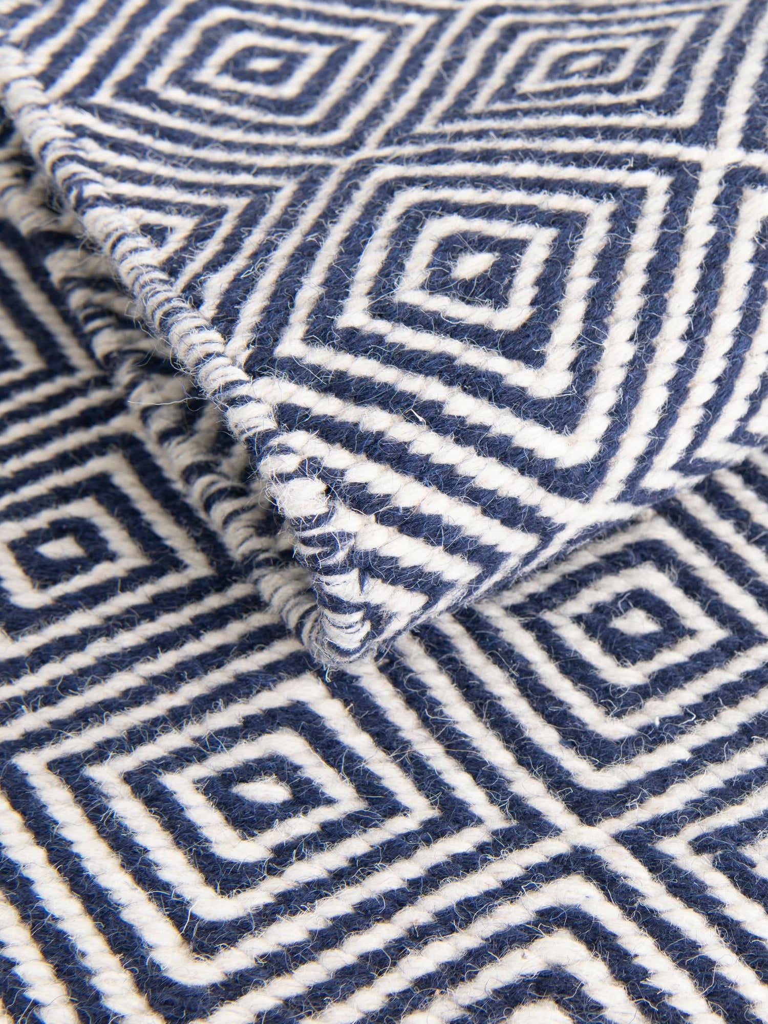 Navy Blue 2' x 6' 1 Geo Trellis Flatweave Runner Area Rug 80% Wool & 20% Cotton Natural Geometric Carpet for Living, Office, Dining, Dorms for Sale at Rug Engine