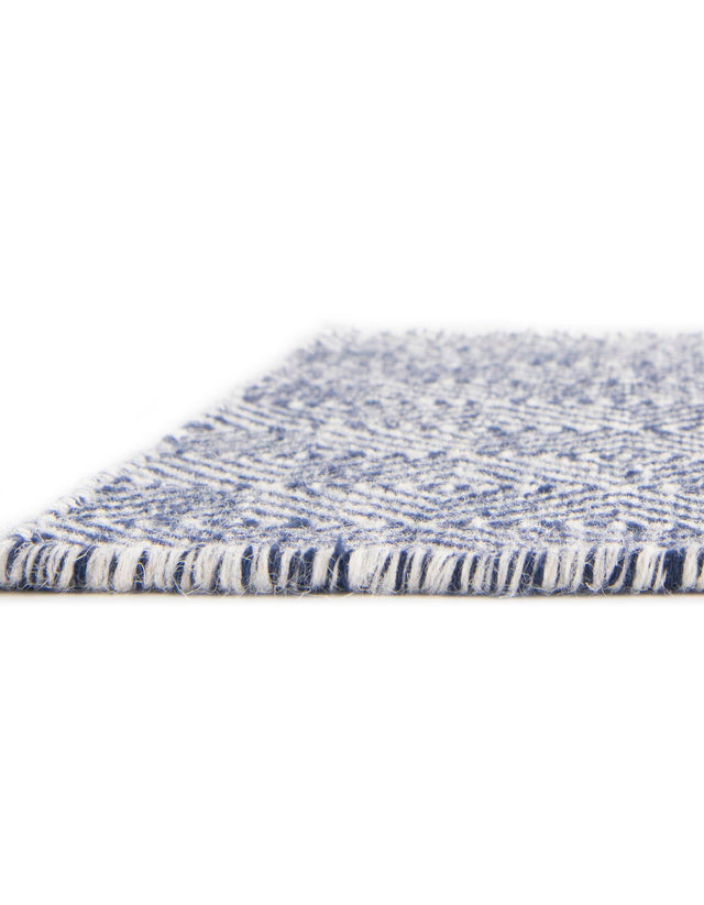 Navy Blue 2' 7 x 14' 1 Geo Trellis Flatweave Runner Area Rug 80% Wool & 20% Cotton Natural Geometric Carpet for Living, Office, Dining, Dorms for Sale at Rug Engine