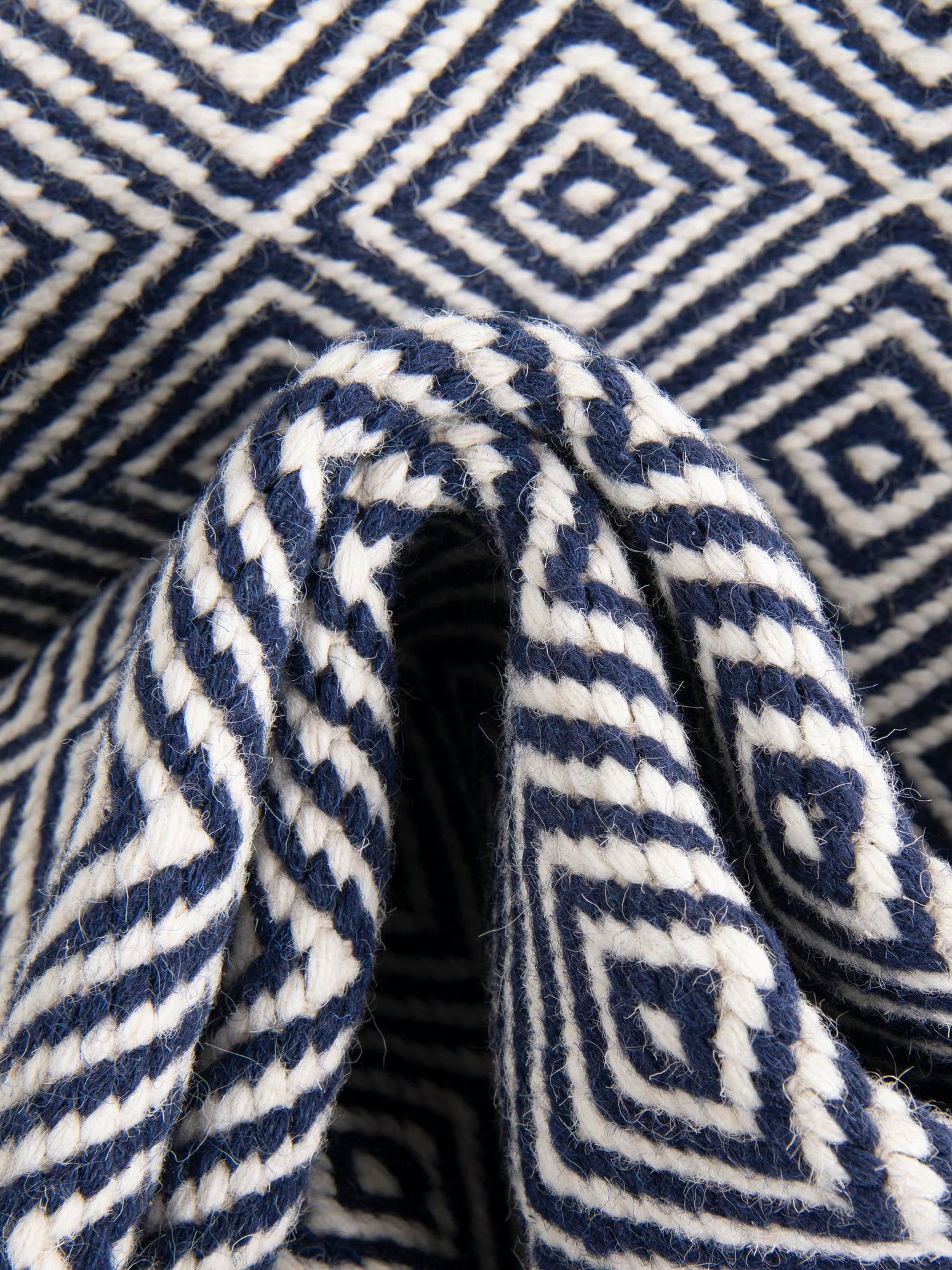 Navy Blue 2' 7 x 12' Geo Trellis Flatweave Runner Area Rug 80% Wool & 20% Cotton Natural Geometric Carpet for Living, Office, Dining, Dorms for Sale at Rug Engine