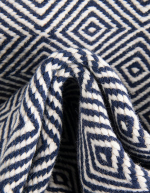 Navy Blue 2' 7 x 12' Geo Trellis Flatweave Runner Area Rug 80% Wool & 20% Cotton Natural Geometric Carpet for Living, Office, Dining, Dorms for Sale at Rug Engine