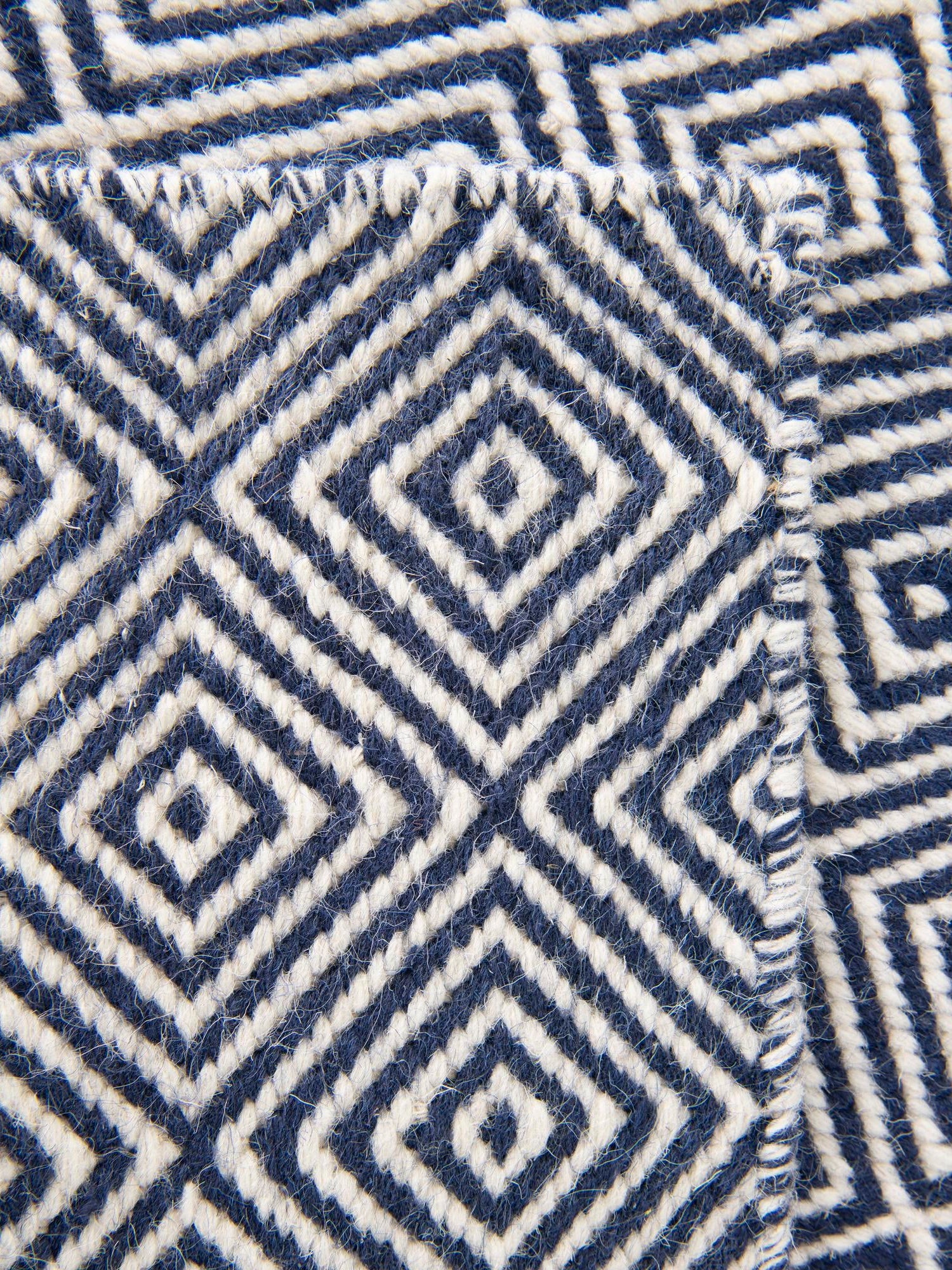 Navy Blue 2' x 6' 1 Geo Trellis Flatweave Runner Area Rug 80% Wool & 20% Cotton Natural Geometric Carpet for Living, Office, Dining, Dorms for Sale at Rug Engine