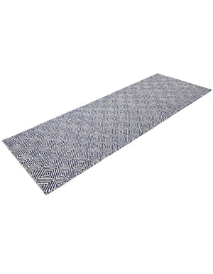 Navy Blue 2' x 6' 1 Geo Trellis Flatweave Runner Area Rug 80% Wool & 20% Cotton Natural Geometric Carpet for Living, Office, Dining, Dorms for Sale at Rug Engine
