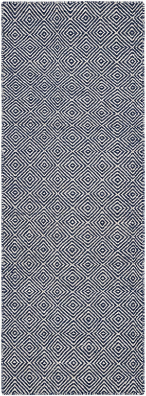 Navy Blue 2' x 6' 1 Geo Trellis Flatweave Runner Area Rug 80% Wool & 20% Cotton Natural Geometric Carpet for Living, Office, Dining, Dorms for Sale at Rug Engine