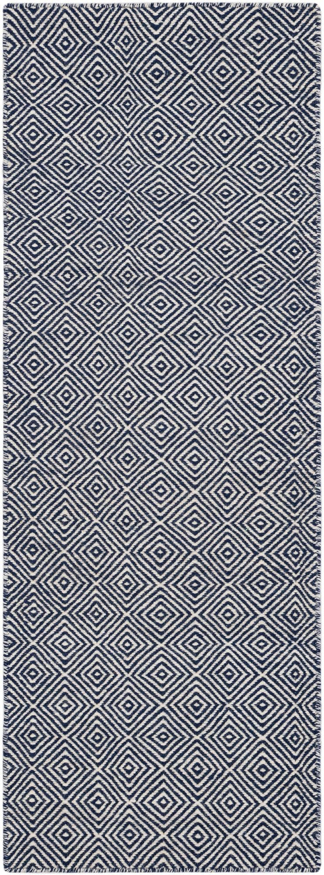 Navy Blue 2' x 6' 1 Geo Trellis Flatweave Runner Area Rug 80% Wool & 20% Cotton Natural Geometric Carpet for Living, Office, Dining, Dorms for Sale at Rug Engine