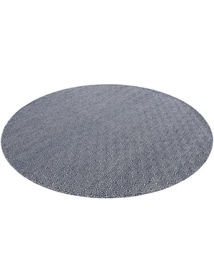 Navy Blue 7' 10 x 7' 10 Geo Trellis Flatweave Round Area Rug 80% Wool & 20% Cotton Natural Geometric Carpet for Living, Office, Dining, Dorms for Sale at Rug Engine