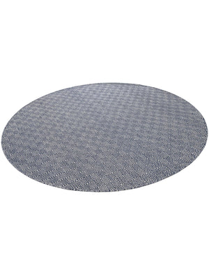 Navy Blue 7' 10 x 7' 10 Geo Trellis Flatweave Round Area Rug 80% Wool & 20% Cotton Natural Geometric Carpet for Living, Office, Dining, Dorms for Sale at Rug Engine