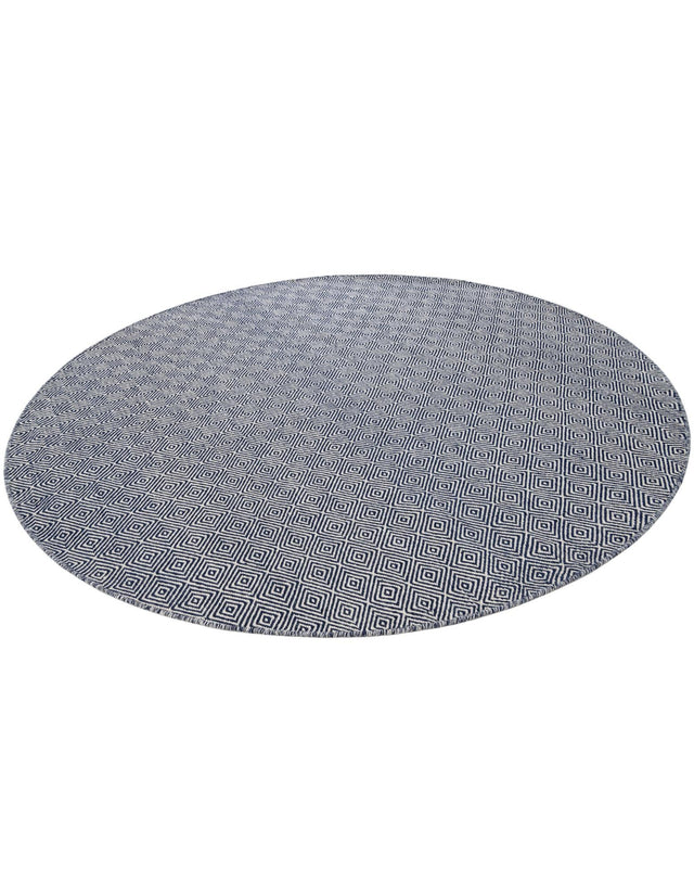 Navy Blue 7' 10 x 7' 10 Geo Trellis Flatweave Round Area Rug 80% Wool & 20% Cotton Natural Geometric Carpet for Living, Office, Dining, Dorms for Sale at Rug Engine