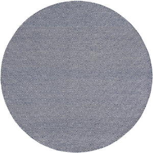 Navy Blue 7' 10 x 7' 10 Geo Trellis Flatweave Round Area Rug 80% Wool & 20% Cotton Natural Geometric Carpet for Living, Office, Dining, Dorms for Sale at Rug Engine