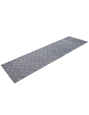 Navy Blue 2' x 8' Geo Trellis Flatweave Runner Area Rug 80% Wool & 20% Cotton Natural Geometric Carpet for Living, Office, Dining, Dorms for Sale at Rug Engine