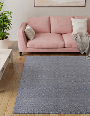 Navy Blue 7' 10 x 7' 10 Geo Trellis Flatweave Square Area Rug 80% Wool & 20% Cotton Natural Geometric Carpet for Living, Office, Dining, Dorms for Sale at Rug Engine