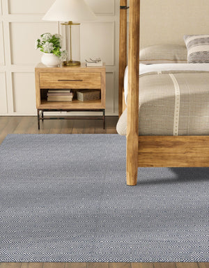 Navy Blue 7' 10 x 7' 10 Geo Trellis Flatweave Square Area Rug 80% Wool & 20% Cotton Natural Geometric Carpet for Living, Office, Dining, Dorms for Sale at Rug Engine