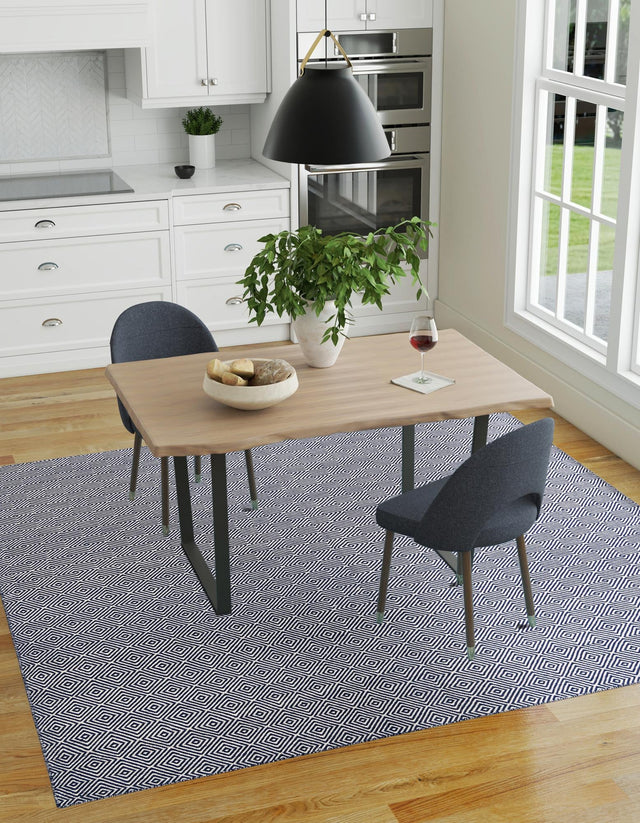 Navy Blue 10' x 10' Geo Trellis Flatweave Square Area Rug 80% Wool & 20% Cotton Natural Geometric Carpet for Living, Office, Dining, Dorms for Sale at Rug Engine