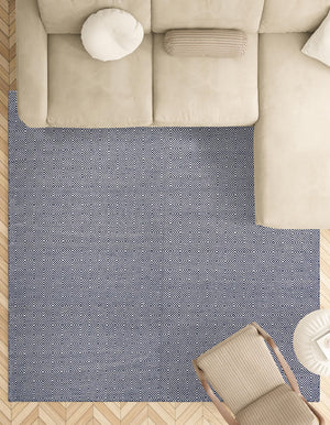 Navy Blue 10' x 10' Geo Trellis Flatweave Square Area Rug 80% Wool & 20% Cotton Natural Geometric Carpet for Living, Office, Dining, Dorms for Sale at Rug Engine