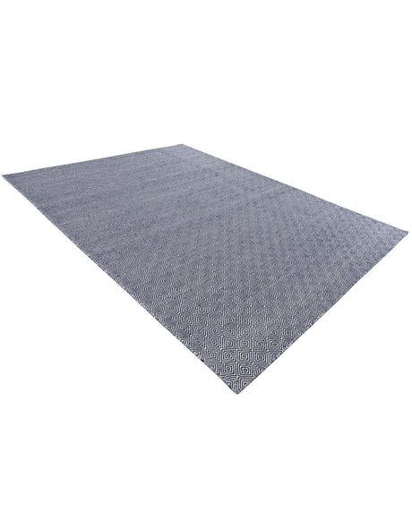 Navy Blue 9' x 12' Geo Trellis Flatweave Rectangle Area Rug 80% Wool & 20% Cotton Natural Geometric Carpet for Living, Office, Dining, Dorms for Sale at Rug Engine