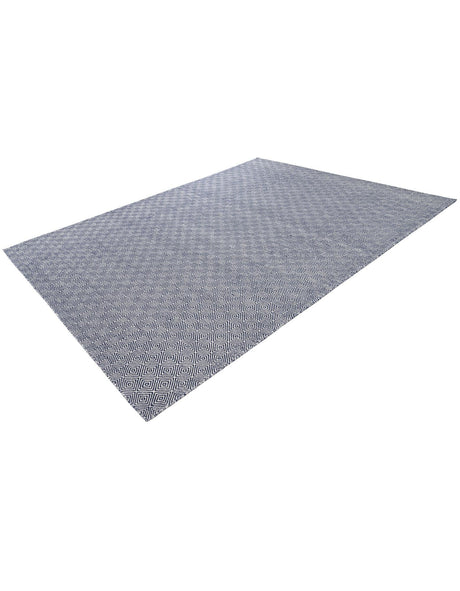 Navy Blue 9' x 12' Geo Trellis Flatweave Rectangle Area Rug 80% Wool & 20% Cotton Natural Geometric Carpet for Living, Office, Dining, Dorms for Sale at Rug Engine