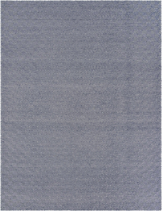 Navy Blue 9' x 12' Geo Trellis Flatweave Rectangle Area Rug 80% Wool & 20% Cotton Natural Geometric Carpet for Living, Office, Dining, Dorms for Sale at Rug Engine