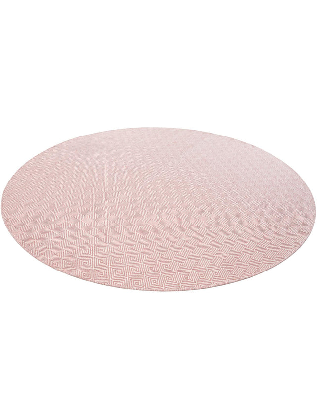 Pink 10' x 10' Geo Trellis Flatweave Round Area Rug 80% Wool & 20% Cotton Natural Geometric Carpet for Living, Office, Dining, Dorms for Sale at Rug Engine