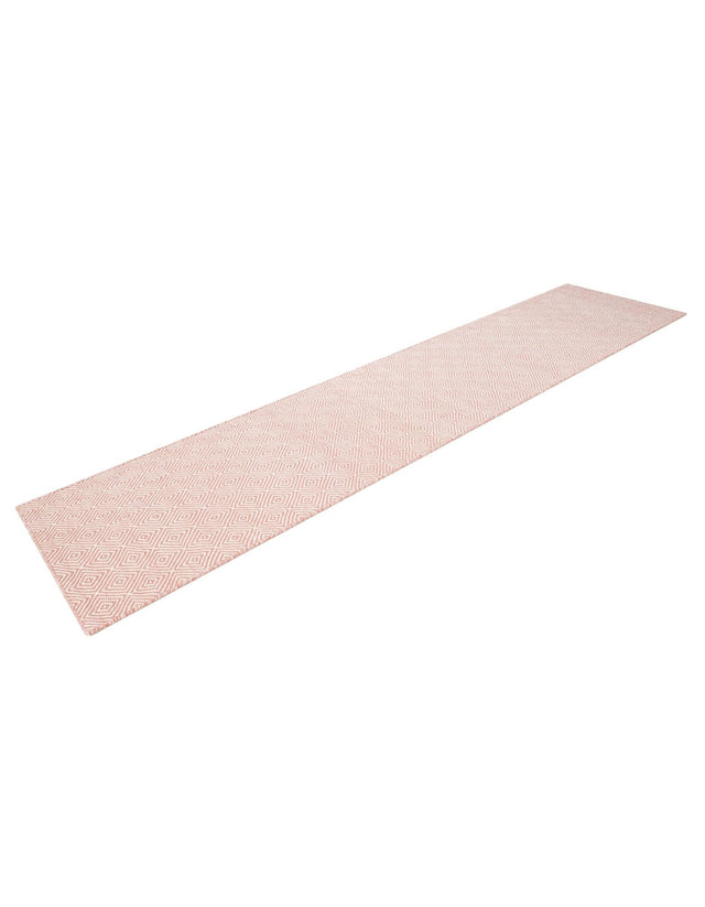 Pink 2' 7 x 12' Geo Trellis Flatweave Runner Area Rug 80% Wool & 20% Cotton Natural Geometric Carpet for Living, Office, Dining, Dorms for Sale at Rug Engine