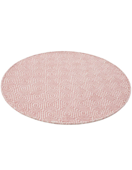 Pink 3' 1 x 3' 1 Geo Trellis Flatweave Round Area Rug 80% Wool & 20% Cotton Natural Geometric Carpet for Living, Office, Dining, Dorms for Sale at Rug Engine