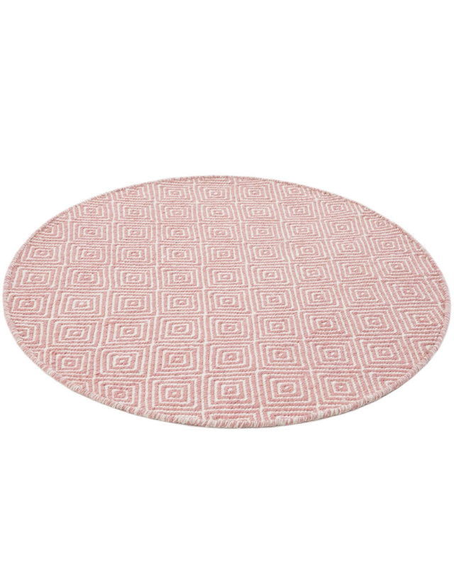 Pink 3' 1 x 3' 1 Geo Trellis Flatweave Round Area Rug 80% Wool & 20% Cotton Natural Geometric Carpet for Living, Office, Dining, Dorms for Sale at Rug Engine