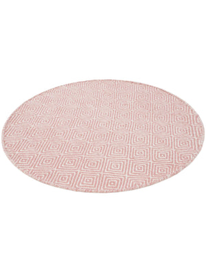 Pink 3' 1 x 3' 1 Geo Trellis Flatweave Round Area Rug 80% Wool & 20% Cotton Natural Geometric Carpet for Living, Office, Dining, Dorms for Sale at Rug Engine