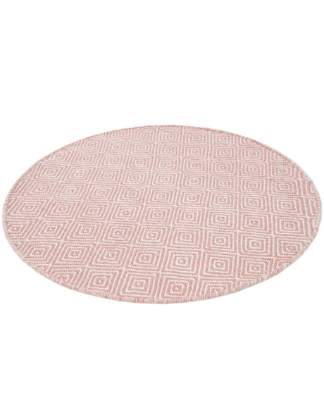 Pink 3' 1 x 3' 1 Geo Trellis Flatweave Round Area Rug 80% Wool & 20% Cotton Natural Geometric Carpet for Living, Office, Dining, Dorms for Sale at Rug Engine