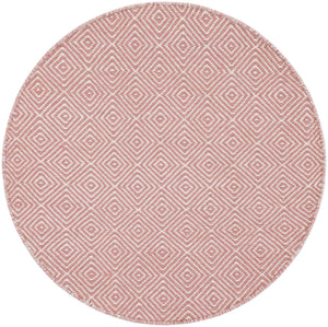 Pink 3' 1 x 3' 1 Geo Trellis Flatweave Round Area Rug 80% Wool & 20% Cotton Natural Geometric Carpet for Living, Office, Dining, Dorms for Sale at Rug Engine