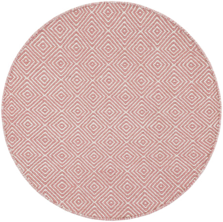 Pink 3' 1 x 3' 1 Geo Trellis Flatweave Round Area Rug 80% Wool & 20% Cotton Natural Geometric Carpet for Living, Office, Dining, Dorms for Sale at Rug Engine
