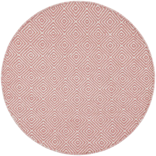 Pink 3' 1 x 3' 1 Geo Trellis Flatweave Round Area Rug 80% Wool & 20% Cotton Natural Geometric Carpet for Living, Office, Dining, Dorms for Sale at Rug Engine