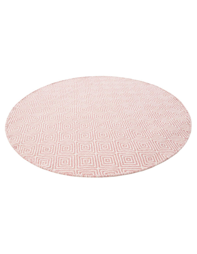 Pink 4' 1 x 4' 1 Geo Trellis Flatweave Round Area Rug 80% Wool & 20% Cotton Natural Geometric Carpet for Living, Office, Dining, Dorms for Sale at Rug Engine