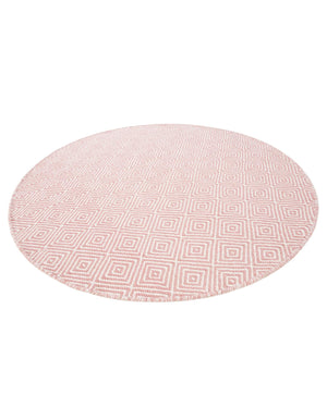 Pink 4' 1 x 4' 1 Geo Trellis Flatweave Round Area Rug 80% Wool & 20% Cotton Natural Geometric Carpet for Living, Office, Dining, Dorms for Sale at Rug Engine