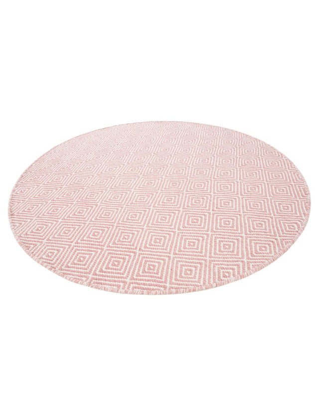 Pink 4' 1 x 4' 1 Geo Trellis Flatweave Round Area Rug 80% Wool & 20% Cotton Natural Geometric Carpet for Living, Office, Dining, Dorms for Sale at Rug Engine