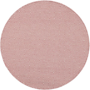 Pink 4' 1 x 4' 1 Geo Trellis Flatweave Round Area Rug 80% Wool & 20% Cotton Natural Geometric Carpet for Living, Office, Dining, Dorms for Sale at Rug Engine