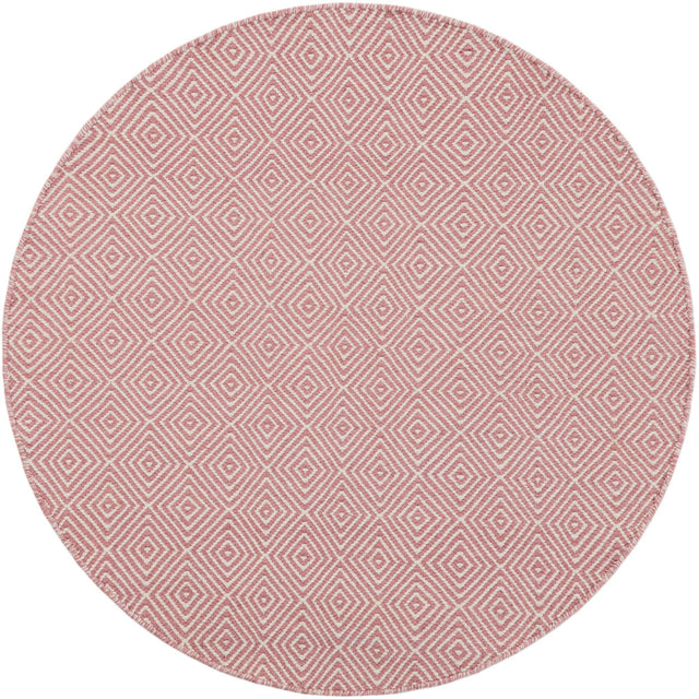 Pink 4' 1 x 4' 1 Geo Trellis Flatweave Round Area Rug 80% Wool & 20% Cotton Natural Geometric Carpet for Living, Office, Dining, Dorms for Sale at Rug Engine