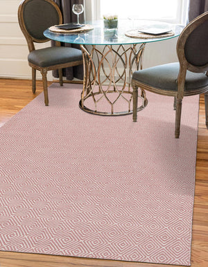 Pink 6' 1 x 9' Geo Trellis Flatweave Rectangle Area Rug 80% Wool & 20% Cotton Natural Geometric Carpet for Living, Office, Dining, Dorms for Sale at Rug Engine