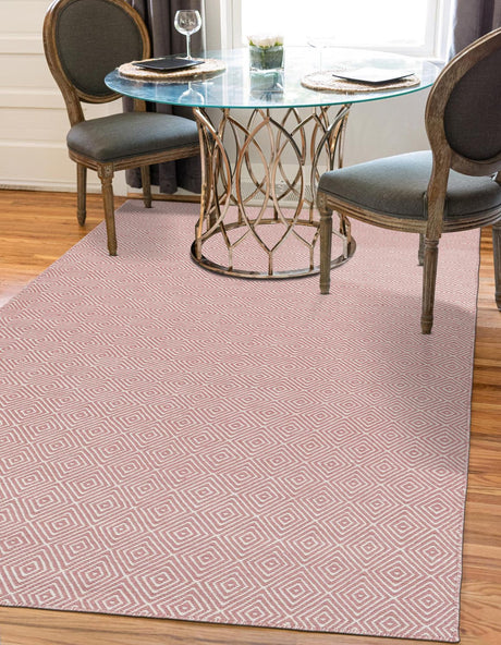 Pink 6' 1 x 9' Geo Trellis Flatweave Rectangle Area Rug 80% Wool & 20% Cotton Natural Geometric Carpet for Living, Office, Dining, Dorms for Sale at Rug Engine