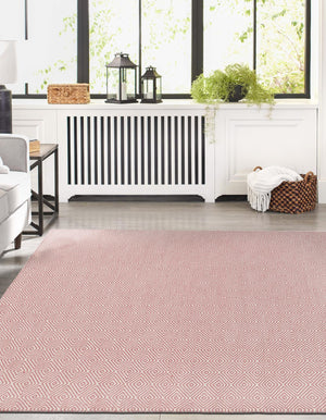 Pink 10' x 14' 1 Geo Trellis Flatweave Rectangle Area Rug 80% Wool & 20% Cotton Natural Geometric Carpet for Living, Office, Dining, Dorms for Sale at Rug Engine