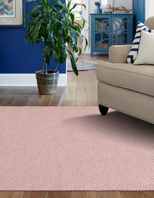 Pink 7' 10 x 10' Geo Trellis Flatweave Rectangle Area Rug 80% Wool & 20% Cotton Natural Geometric Carpet for Living, Office, Dining, Dorms for Sale at Rug Engine