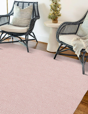 Pink 6' 1 x 9' Geo Trellis Flatweave Rectangle Area Rug 80% Wool & 20% Cotton Natural Geometric Carpet for Living, Office, Dining, Dorms for Sale at Rug Engine